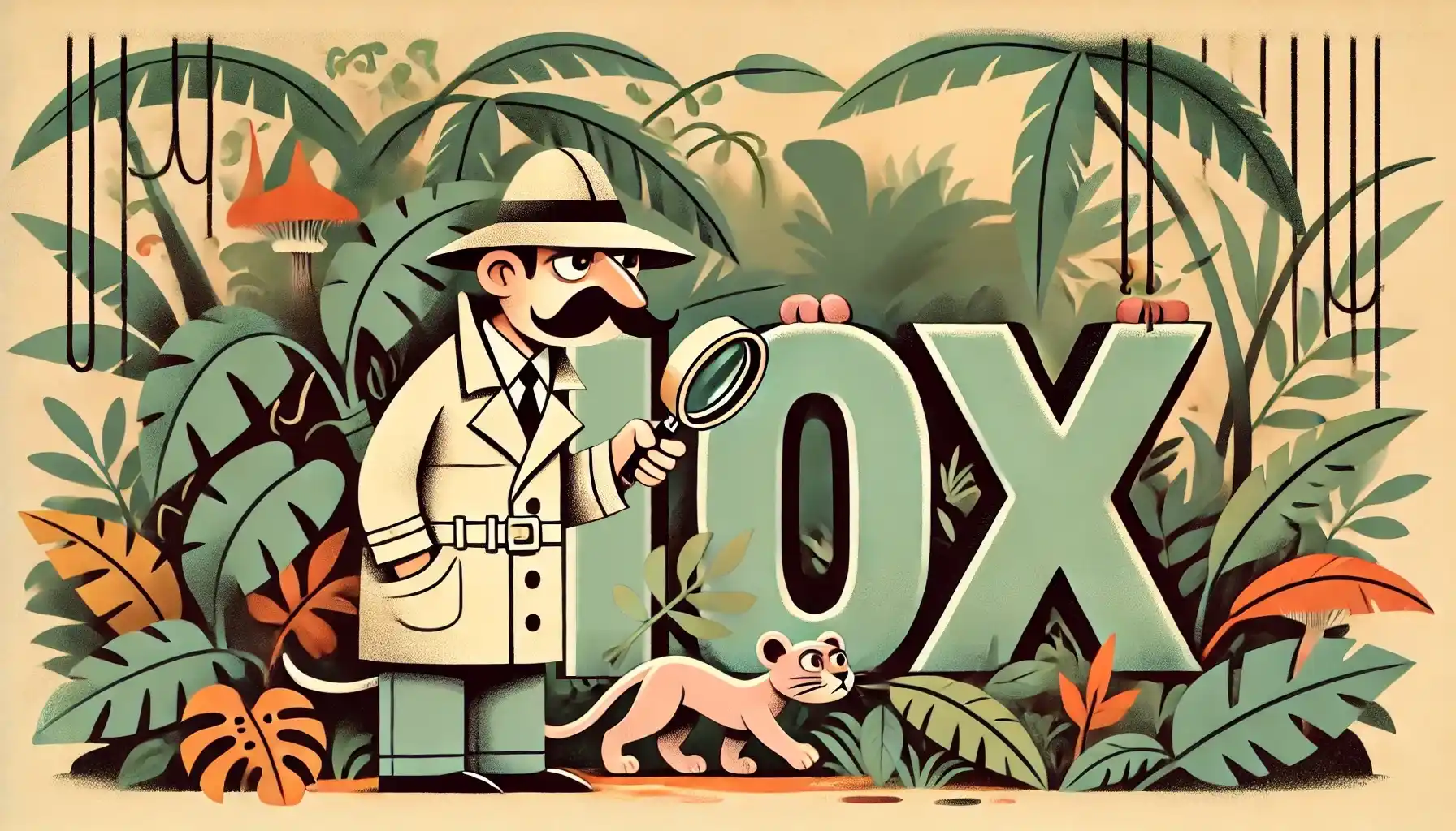An inspector seemingly searching in the jungle. The letters &ldquo;10x&rdquo; appear in the bushes in the background, hinting that that&rsquo;s what the inspector&rsquo;s searching for.